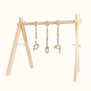 Wooden Baby Gym | Fishs Play Gym Set with Wooden Ring Toys
