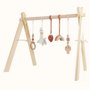 Wooden Baby Gym | Lama with Strawberry on Rainbow Play Gym Set