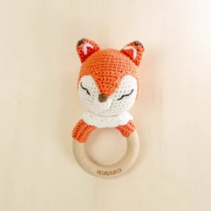 Fox Rattle Tooth Ring | Crochet & Wooden Sensory Teether