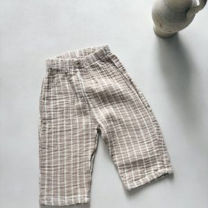 Pantalon gaze de coton enfant beige | Rayures