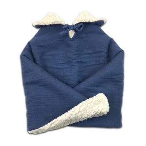 Poncho Evolutif Double-Gaze Bleu Indigo & Sherpa Ecrue