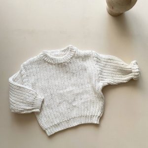 Pull bébé oversize | Blanc moucheté