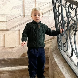 Pull bébé garçon à zip – Pure laine mérinos – Vert