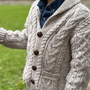 Gilet bébé garçon col châle – Pure laine mérinos – Oatmeal