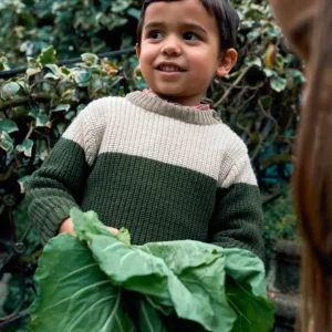 Pull enfant garçon – Vert/beige