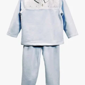 Pyjama bébé garçon deux pièces à smocks – Bleu ciel
