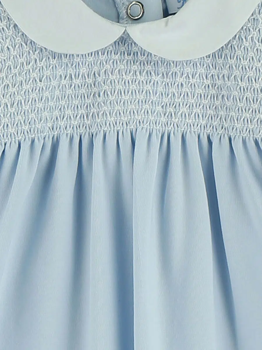 Pyjama bébé à smocks et col rond – Bleu ciel – Image 3