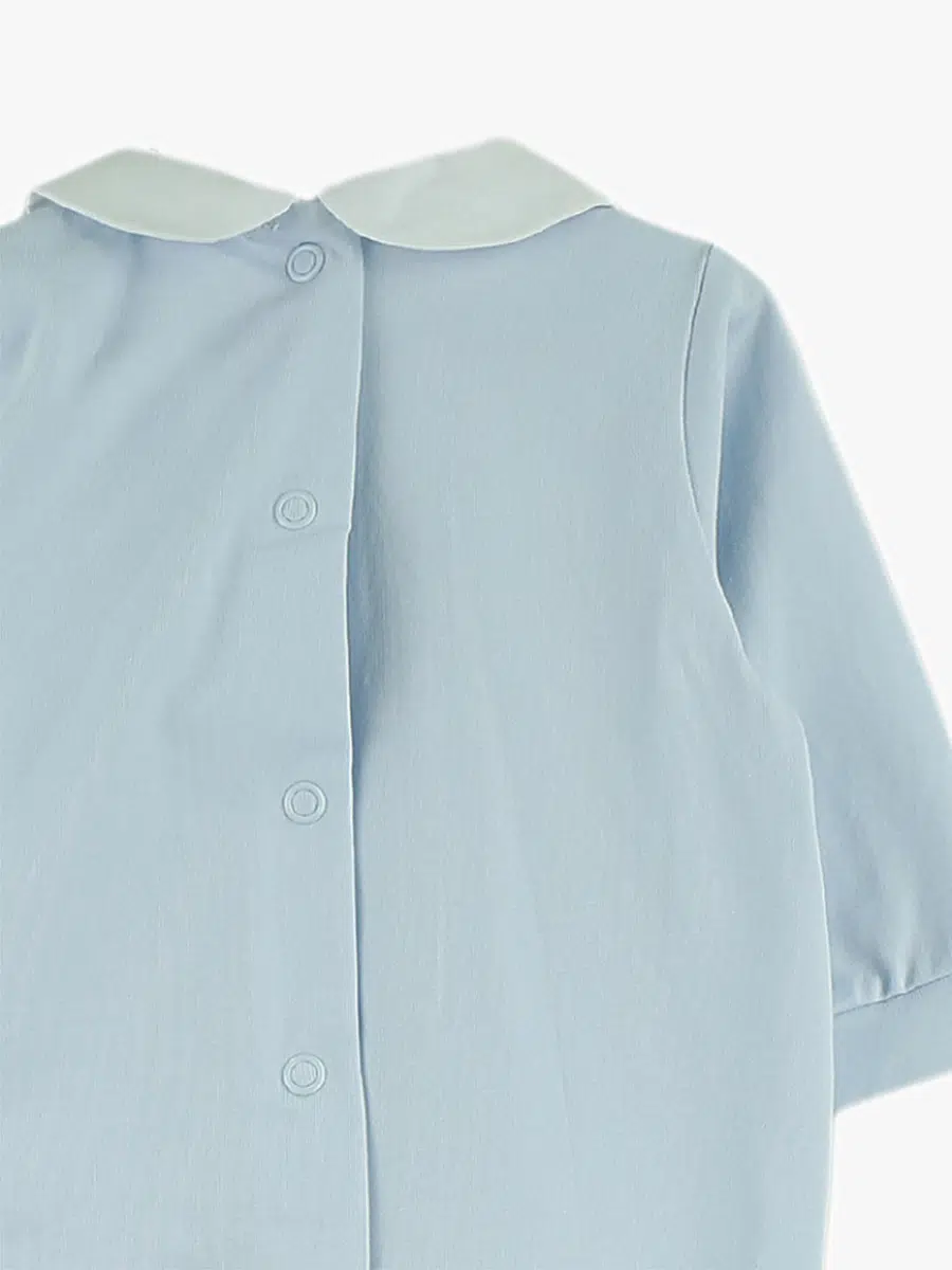 Pyjama bébé à smocks et col rond – Bleu ciel – Image 4