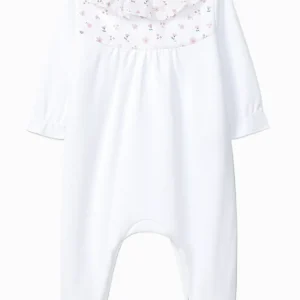 Pyjama bébé fille collerette à motif fleuri – Blanc