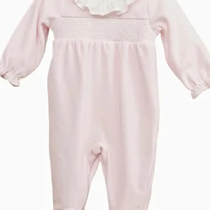 Pyjama bébé fille en velours à collerette plate – Rose