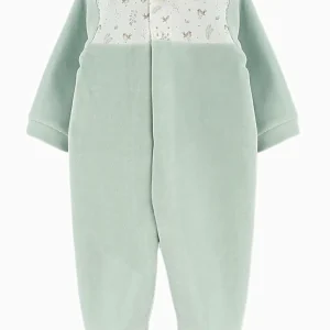 Pyjama bébé en velours motifs oiseaux – Vert pâle