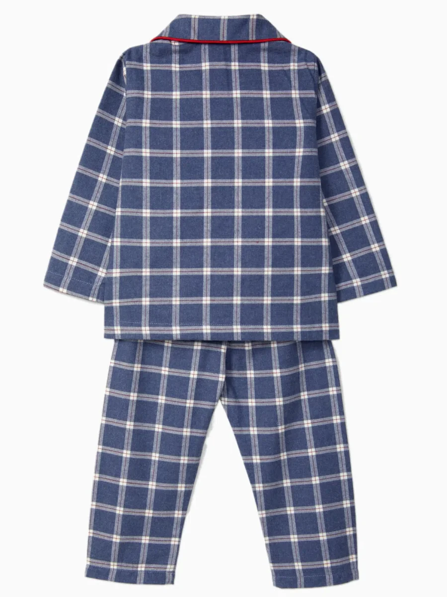 Pyjama enfant mixte à carreaux – Bleu – Image 4