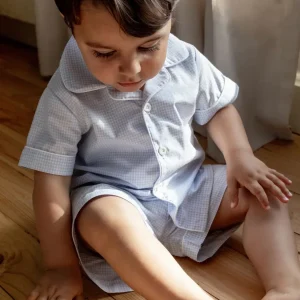 Pyjama garçon vichy – Bleu ciel/gris pâle