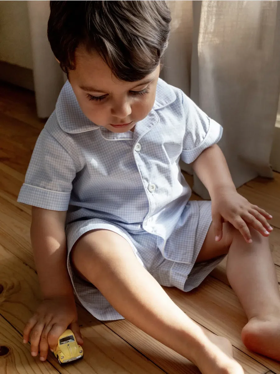 Pyjama garçon vichy – Bleu ciel/gris pâle – Image 2