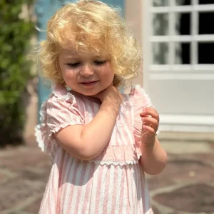 Robe bébé fille rayée – Rose saumon/blanc