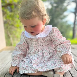Robe bébé fille à fleurs en coton chaud et bloomer assorti