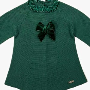 Robe bébé fille point mousse et nœud velours – Vert