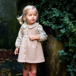 Robe chasuble enfant fille en maille à chevrons – Beige