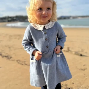 Robe enfant fille en maille à chevrons – Bleu