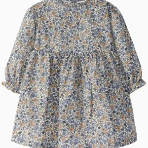 Robe à fleurs en coton biologique – Bleu/beige