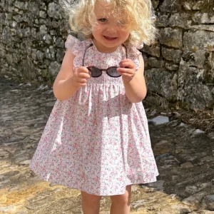 Ensemble robe à fleurs et bloomer assorti – Rose