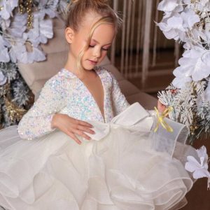 Robe cérémonie fille Illusion blanc