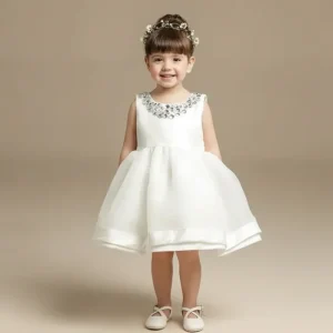 Robe de baptême bébé collier de perle