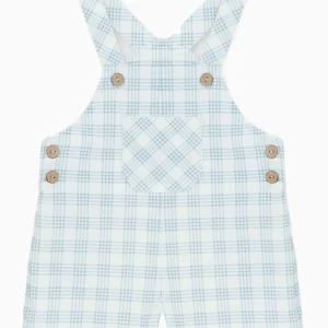 Salopette garçon courte à carreaux – Bleu/blanc