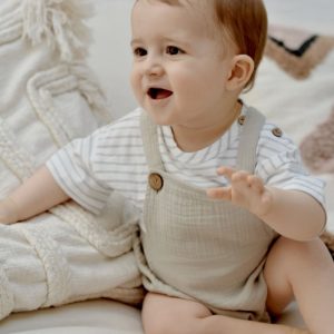 Salopette bébé mousseline  Vert sauge- Eli and nev