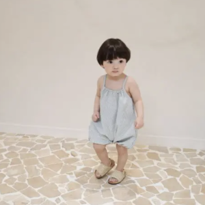 Salopette légère bébé | Rayures vert – Bébé nine