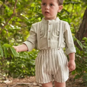 Ensemble bébé chemise et short à bretelles – Gris pâle