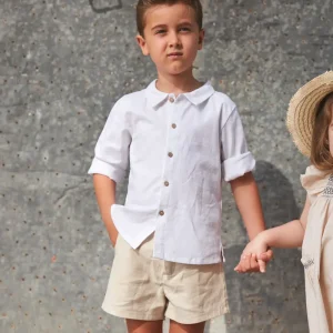 Chemise et short garçon en lin et coton – Beige