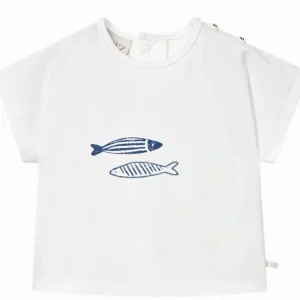 T-shirt manches courtes garçon imprimé poissons – Blanc