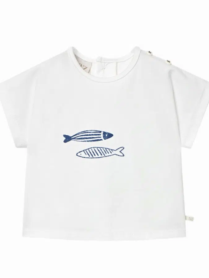T-shirt manches courtes garçon imprimé poissons – Blanc – Image 2