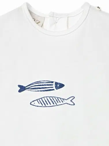 T-shirt manches courtes garçon imprimé poissons – Blanc – Image 3