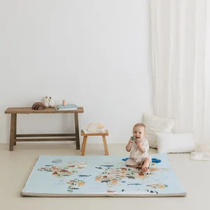 Tapis de motricité bébé motif carte du monde – 110x140cm