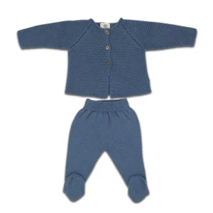 Tenue de Naissance en Coton Bio Bleue
