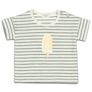 T-Shirt à Rayures avec Motif Glace Vert Clair
