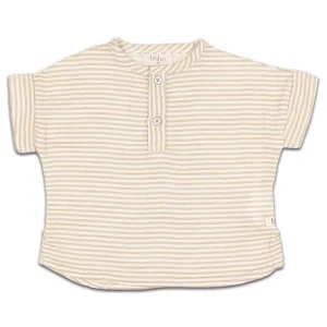 T-shirt en Coton Bio Sand à Rayures Beiges