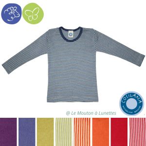 T-shirt enfant en laine mérinos et soie manches longues - COSILANA