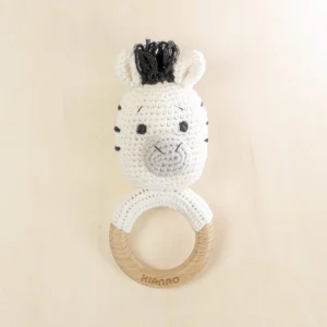 Zebra Rattle Tooth Ring | Crochet & Wooden Sensory Teether