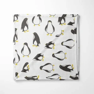 Organic Cotton Baby Blanket Playful Penguin Adventure Design