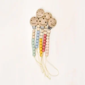 Pacifier Clips Wood & Silicone Beads BPA-Free Baby Teething